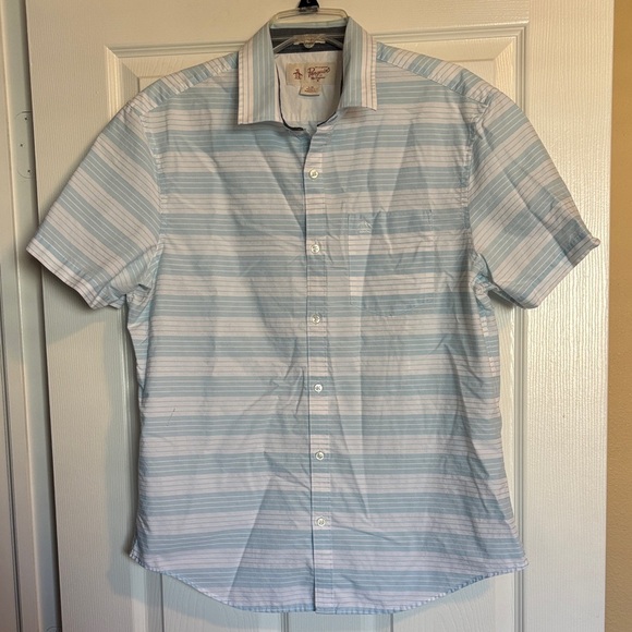 Original Penguin men’s white striped short sleeve button shirt size large - Picture 1 of 9